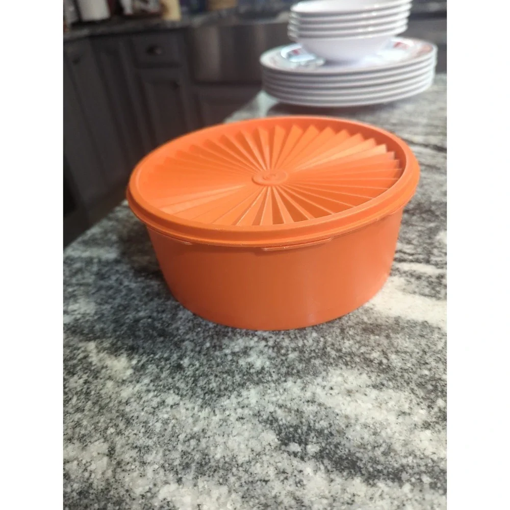 Vintage Tupperware 1204-2 Harvest Orange Filigree Canister Servalier Lid Plastic
